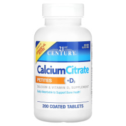 Кальций D3 200 мг, 21st Century Calcium Citrate + D3, 200 таблеток