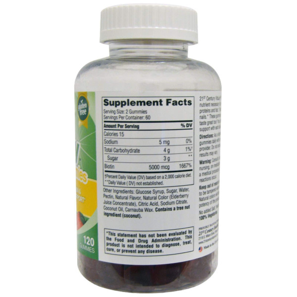 Біотин, Biotin Gummies, 21st Century, 5000 мкг, 120 цукерок