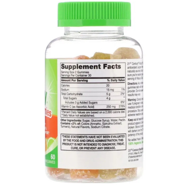 Вітамін C, VitaJoy Daily C Gummies, 21st Century, цитрусові, 60 вегетаріанських жувальних таблеток (125 мг у кожній)