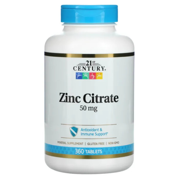 Цинк цитрат, Zinc Citrate, 21st Century, 50 мг, 360 таблеток