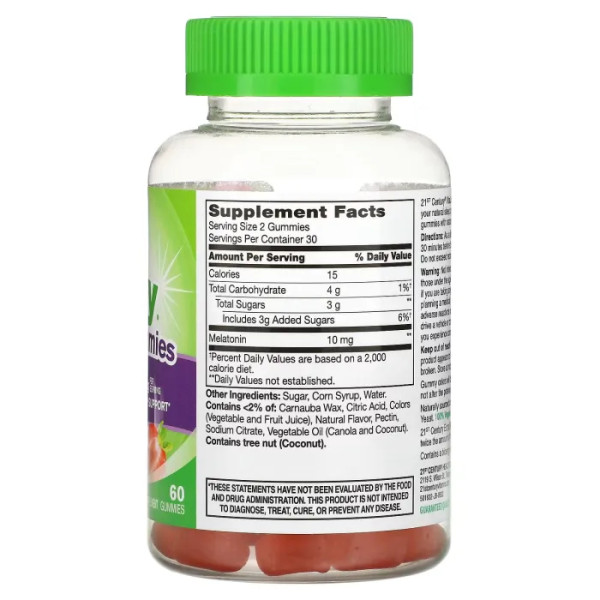 Мелатонін, Vita Joy Melatonin Gummies, Extra Strength, 21st Century, зі смаком полуниці, 10 мг, 60 жувальних цукерок (5 мг у кожній жувальній гумці)