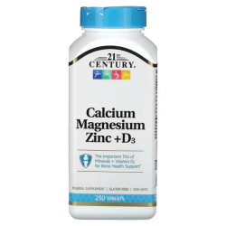 Кальцій, магній, цинк + D3, 21st Century Calcium Magnesium Zinc + D3, 250 таблеток