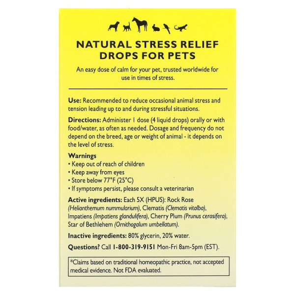 Засіб від стресу для домашніх тварин Rescue Remedy Pet, Bach, оригінальна квіткова есенція, 10 мл