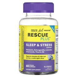 Поддержка сна, антистресс, Sleep & Stress Support Bach Rescue Plus, жевательные вкус черника, 60 веганских жевательных конфет