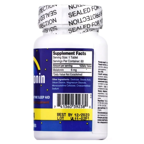 Мелатонін, Melatonin, Nu-Health, 6 мг, 60 таблеток