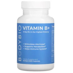 Витамины группы B, Vitamin B+ BodyBio, без ГМО, 90 капсул