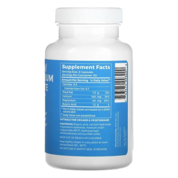 Кальцій та магній бутират, Calcium\/ Magnesium Butyrate, BodyBio, 100 капсул без ГМО