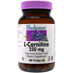 L-карнитин тартрат 250 мг, Bluebonnet Nutrition L-Carnitine, 60 капсул