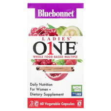 Мультивітаміни для жінок, Ladies' ONE Bluebonnet Nutrition, цільнохарчовий комплекс, 60 рослинних капсул