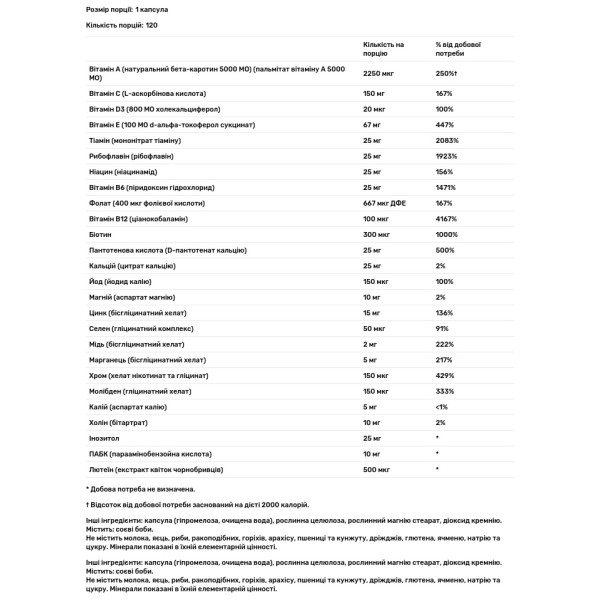Мультивітаміни без заліза, Multiple, Bluebonnet Nutrition, 120 рослинних капсул
