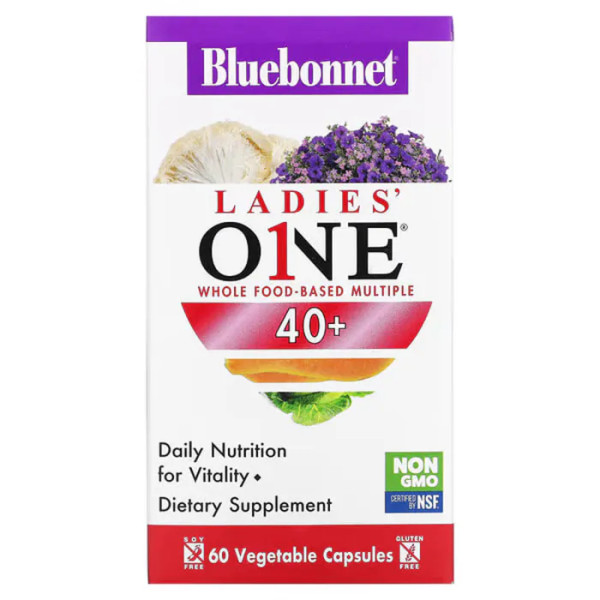 Мультивітаміни для жінок 40+, Ladies' ONE, Whole Food-Based Multiple, Bluebonnet Nutrition, цільнохарчовий комплекс, 60 вегетаріанських капсул