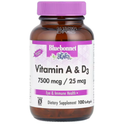 Витамины А и D3, Bluebonnet Nutrition Vitamin A & D3, 100 капсул