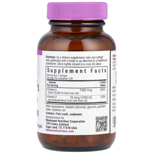 Вітаміни А і D3, Vitamin A & D3, Bluebonnet Nutrition, 100 капсул