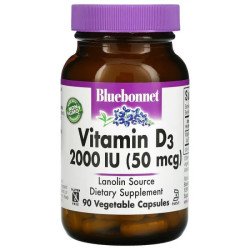 Вітамін D3 2000 МО, Bluebonnet Nutrition Vitamin D3, 50 мкг, 90 вегетаріанських капсул