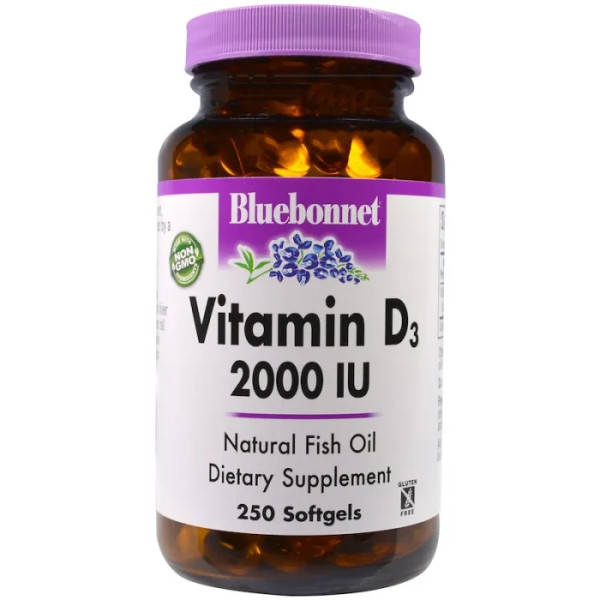 Вітамін D3, Vitamin D3, Bluebonnet Nutrition, 2000 МО, 250 капсул