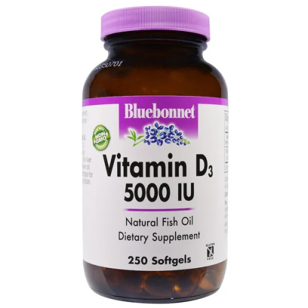 Вітамін D3, Vitamin D3, Bluebonnet Nutrition, 5000 МО, 250 капсул