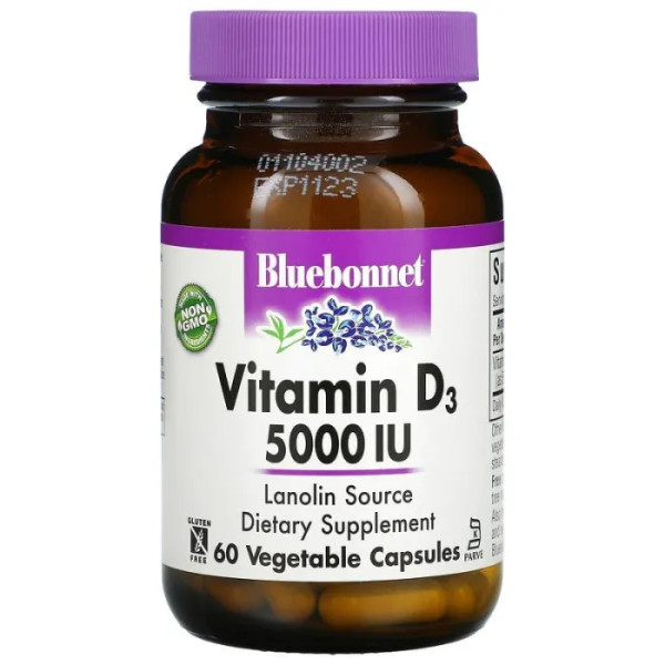 Вітамін D3, Vitamin D3, Bluebonnet Nutrition, 125 мкг (5000 МО), 60 вегетаріанських капсул