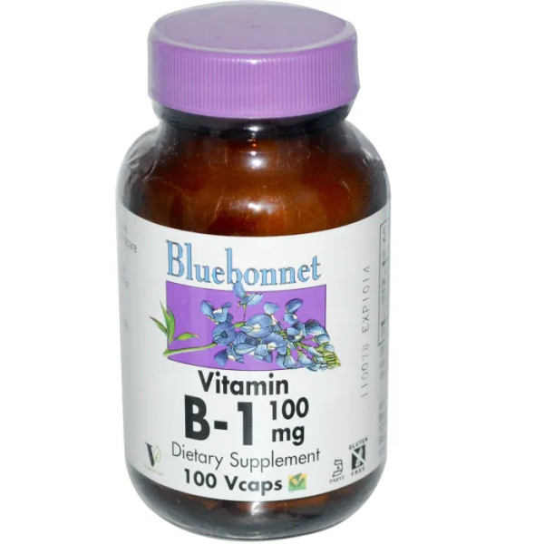 Тіамін (Vitamin B-1), Bluebonnet Nutrition, Вітамін В1, 100 капсул