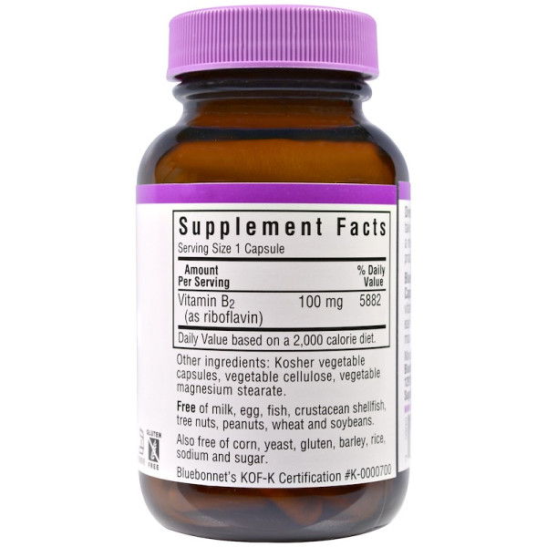 Вітамін В-2, Vitamin B2, Bluebonnet Nutrition, 100 мг, 100 капсул