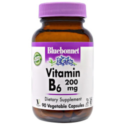 Витамин В6 (пиридоксин) 200 мг, Bluebonnet Nutrition Vitamin B-6, 90 капсул
