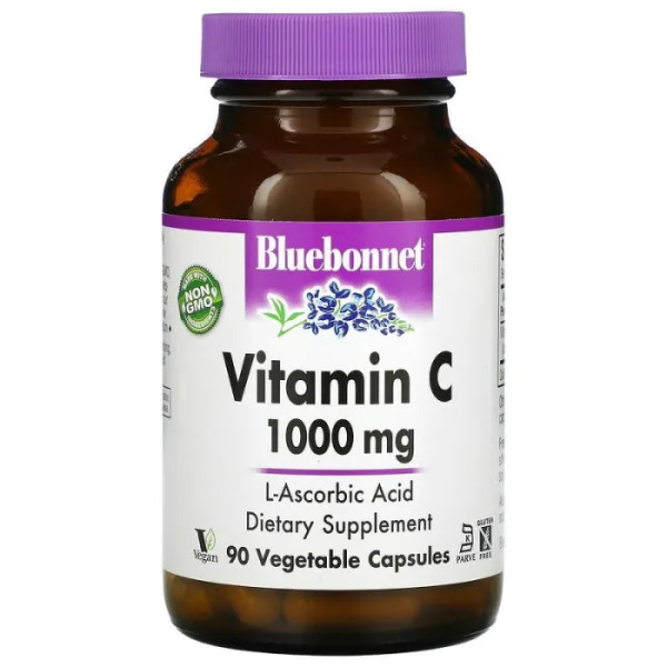 Вітамін C, Vitamin C, Bluebonnet Nutrition, 1000 мг, 90 вегетаріанських капсул