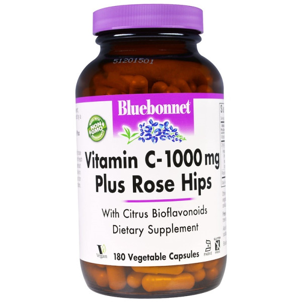Вітамін С (аскорбінова кислота) з шипшиною, Vitamin C-1000, Bluebonnet Nutrition, 180 капсул