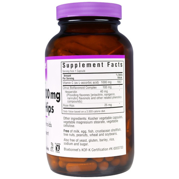 Вітамін С (аскорбінова кислота) з шипшиною, Vitamin C-1000, Bluebonnet Nutrition, 180 капсул