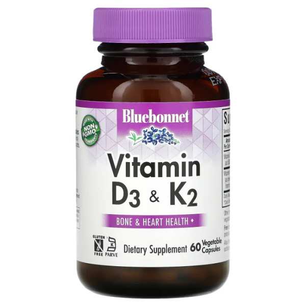 Вітаміни D3 і K2, Vitamin D3 & K2, Bluebonnet Nutrition, 60 капсул