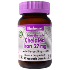 Залізо, Bluebonnet Nutrition Хелатне Залізо, 27 мг, 90 капсул