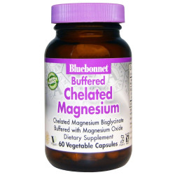 Магний хелат, Bluebonnet Nutrition Chelated Magnesium, буферизованный, 60 капсул