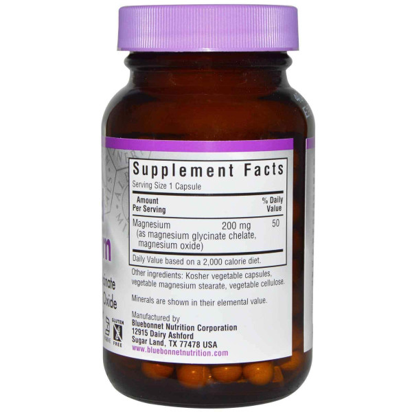 Магній хелат, Chelated Magnesium, Bluebonnet Nutrition, буферизований, 60 капсул