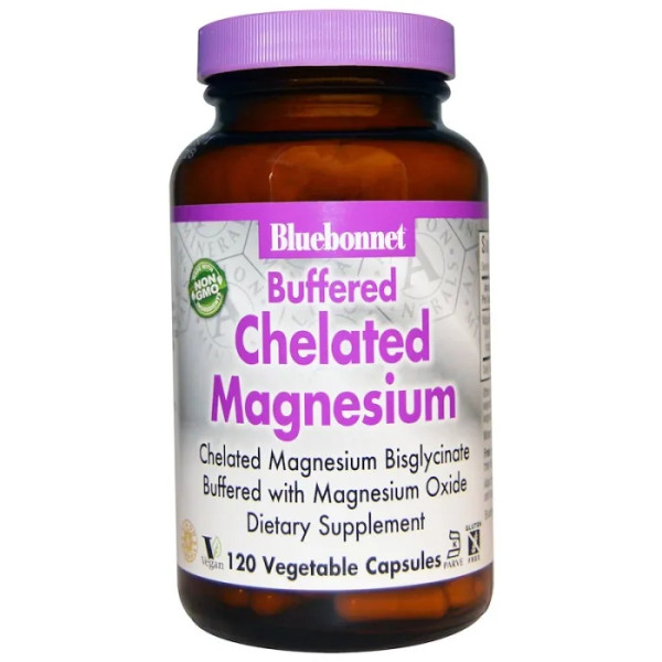 Магній хелат, Chelated Magnesium, Bluebonnet Nutrition, буферизований, 120 капсул