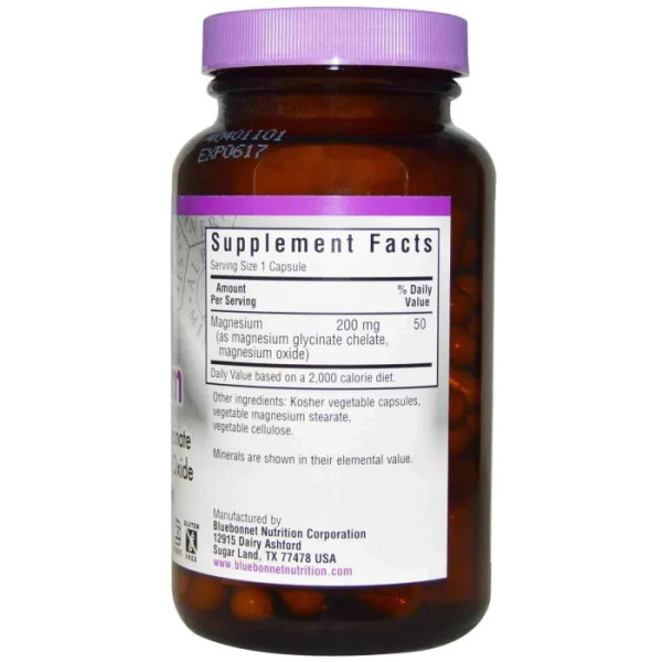 Магній хелат, Chelated Magnesium, Bluebonnet Nutrition, буферизований, 120 капсул
