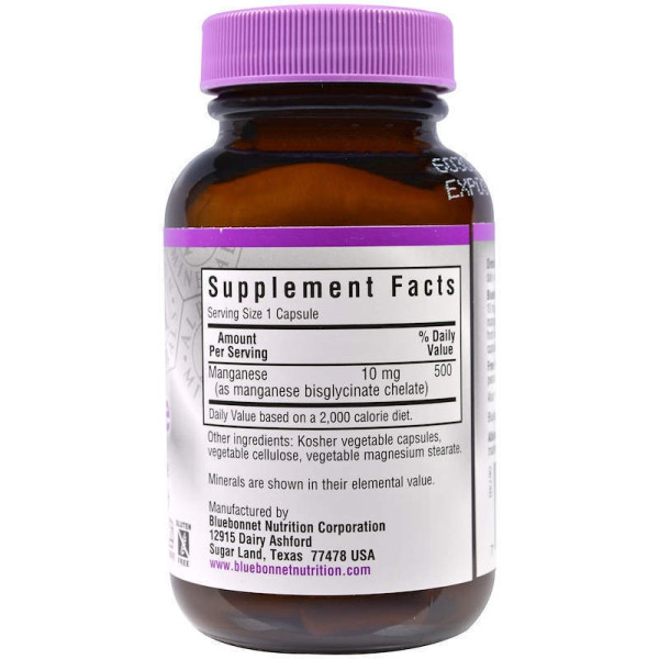 Марганець, Chelated Manganese, Bluebonnet Nutrition, 90 капсул