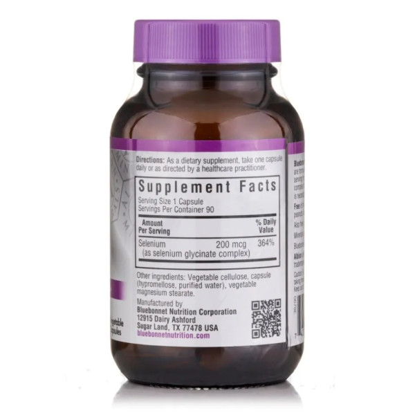 Селен (Selenium Glycinate), Bluebonnet Nutrition, 90 рослинних капсул