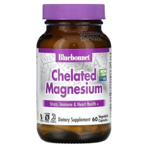 Магній хелат, Chelated Magnesium, Bluebonnet Nutrition, 60 рослинних капсул