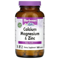 Кальций, магний, цинк 180 капсул, Bluebonnet Nutrition Calcium Magnesium Zinc, добавка для здоровья костей
