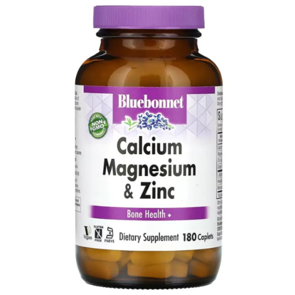 Кальцій, магній, цинк, Calcium Magnesium Zinc, Bluebonnet Nutrition, 180 капсул