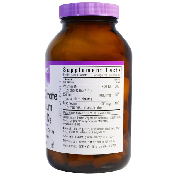 Цитрат кальцію магній, D3 (Calcium Citrate Magnesium), Bluebonnet Nutrition, 180 каплет