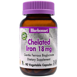 Железо 18 мг, Bluebonnet Nutrition Chelated Iron, 90 капсул