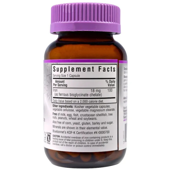 Залізо, Chelated Iron, Bluebonnet Nutrition, 18 мг, 90 капсул