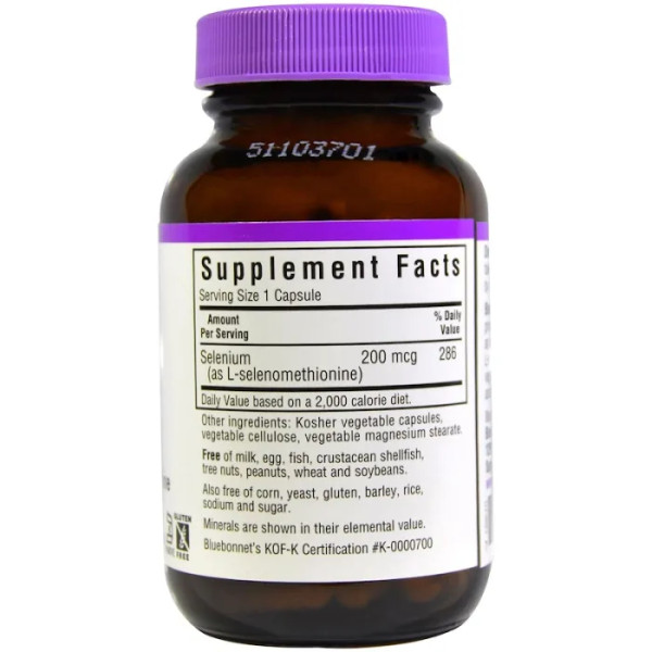 Селен (Selenium), Bluebonnet Nutrition, без дріжджів, 200 мкг, 90 капсул