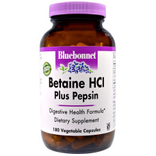 Бетаїн HCl + пепсин, Bluebonnet Nutrition Betaine HCl Plus Pepsin, 180 капсул