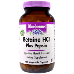 Бетаїн HCl + пепсин, Bluebonnet Nutrition Betaine HCl Plus Pepsin, 180 капсул