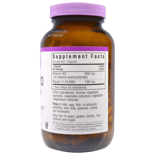 Бетаїн HCl + пепсин, Betaine HCl Plus Pepsin, Bluebonnet Nutrition, 180 капcek