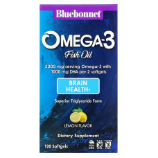 Омега-3 для мозку, Bluebonnet Nutrition Omega-3 Brain Formula, жувальні зі смаком лимона, 120 капсул
