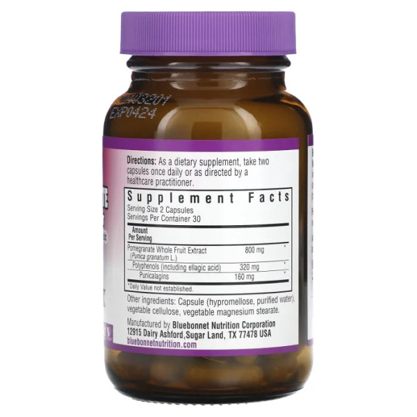 Екстракт плодів граната, Pomegranate Whole Fruit Extract, Bluebonnet Nutrition, Super Fruit, 60 капсул