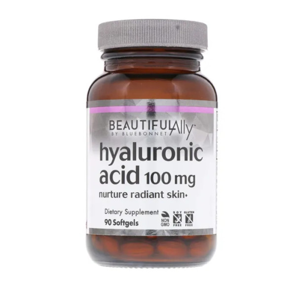 Гиалуроновая кислота, Hyaluronic Acid, Bluebonnet Nutrition, Beautiful Ally, 100 мг, 90 капсул