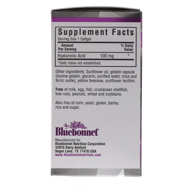 Гиалуроновая кислота, Hyaluronic Acid, Bluebonnet Nutrition, Beautiful Ally, 100 мг, 90 капсул