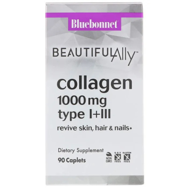 Колаген тип I+III, Collagen Type I+III, Bluebonnet Nutrition, Beautiful Ally, 1000 мг, 90 каплет